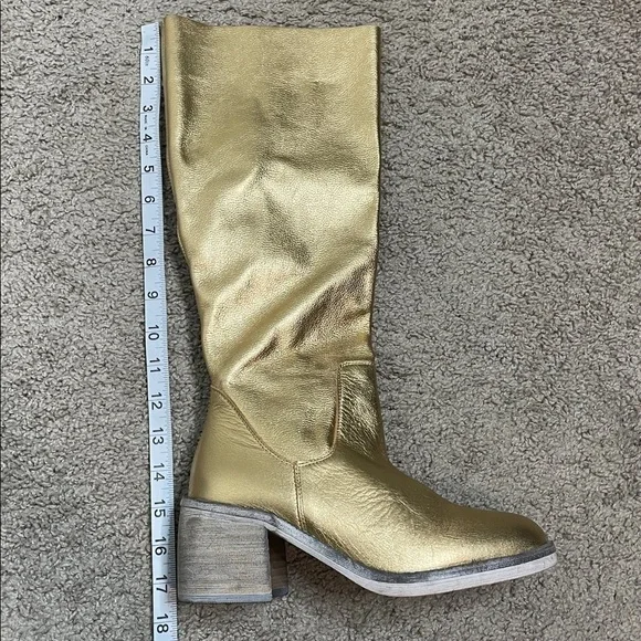 Free People | Women’s Essentials Tall Gold Metallic Leather Boots Size 6 NWOB - Picture 8 of 8